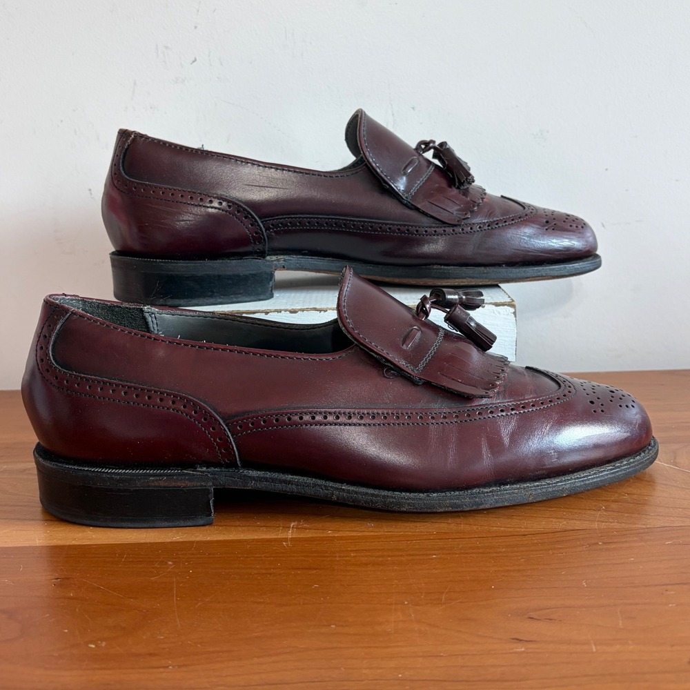 Vintage Dexter USA Mens Burgundy Leather Wingtip Tassel Kiltie Loafers 10 M
